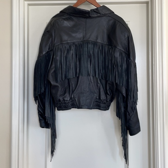 Vintage Fringe Black Leather Jacket - Picture 6 of 9